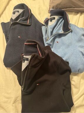Men’s Tommy Hilfiger Quarter-Zip Sweater Bundle- Navy, Light Blue, Black